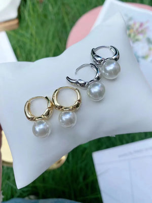 Boho Shell Pearl Hoop Earrings Plated Hoops Pearls Eardrop Wedding Jewelry