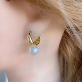 Boho Shell Pearl Hoop Earrings Plated Hoops Pearls Eardrop Wedding Jewelry