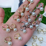 Boho Shell Pearl Hoop Earrings Plated Hoops Pearls Eardrop Wedding Jewelry