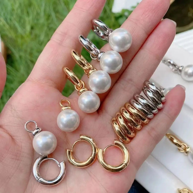 Shell Pearl Earrings Minimalist Round Hoop Drop Earrings