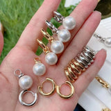 Shell Pearl Earrings Minimalist Round Hoop Drop Earrings