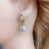 Shell Pearl Earrings Minimalist Round Hoop Drop Earrings