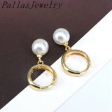5Pairs CZ Round Circle Hoop Earrings Golden Pearl Shell Wedding Jewelry