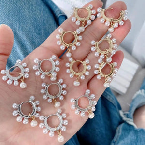 5Pairs C Shape Hoop Earrings with Pearl Beads for Women
