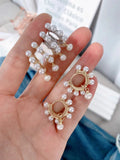 5Pairs C Shape Hoop Earrings with Pearl Beads for Women