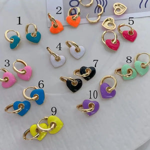 5Pairs Heart Shaped Dangle Earrings Candy Enamel Heart Hanging Drop Earring