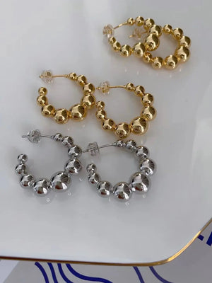 5Pairs Brass Round Ball Beads Hoop Earrings for Women