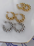 5Pairs Brass Round Ball Beads Hoop Earrings for Women