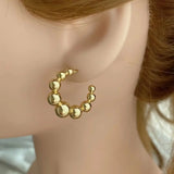 5Pairs Brass Round Ball Beads Hoop Earrings for Women