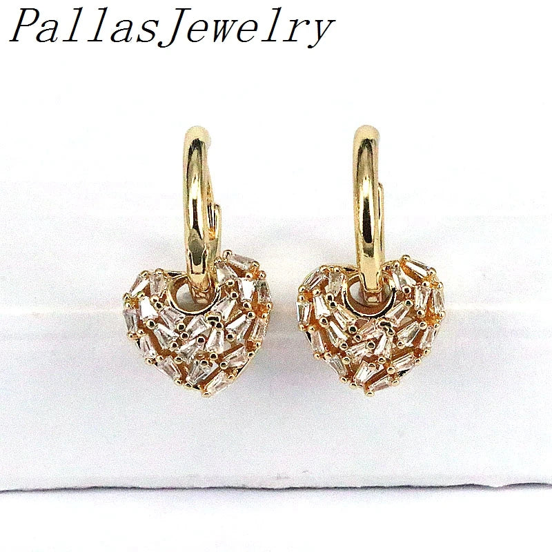 Colorful CZ Heart Drop Earrings Women Girls Plated Jewelry