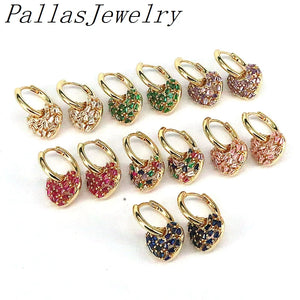 Colorful CZ Heart Drop Earrings Women Girls Plated Jewelry
