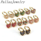 Colorful CZ Heart Drop Earrings Women Girls Plated Jewelry