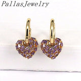 Colorful CZ Heart Drop Earrings Women Girls Plated Jewelry