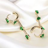 Green CZ Micro Pave Dangle Charm Earrings with Huggie Hoops