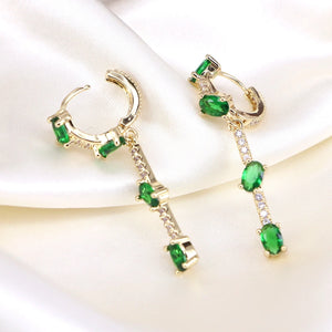 Green CZ Micro Pave Dangle Charm Earrings with Huggie Hoops