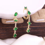 Green CZ Micro Pave Dangle Charm Earrings with Huggie Hoops