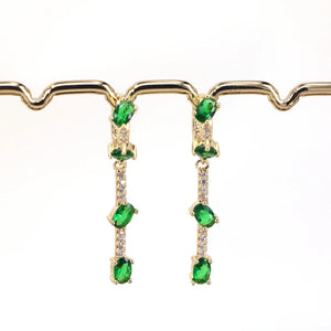 Green CZ Micro Pave Dangle Charm Earrings with Huggie Hoops