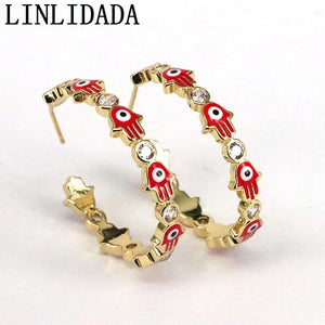 Dainty Hamsa Hand Stud Earrings for Women Girls