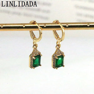 Colorful Zircon Square Hoop Earrings Vintage Small Earrings