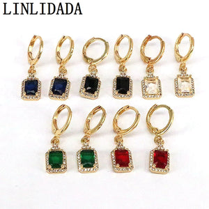 Colorful Zircon Square Hoop Earrings Vintage Small Earrings