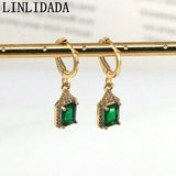 Colorful Zircon Square Hoop Earrings Vintage Small Earrings