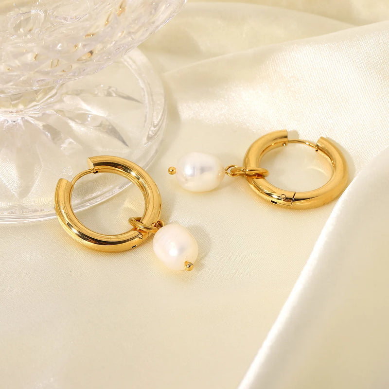 5Pairs Stainless Steel Pearl Hoop Earrings Set