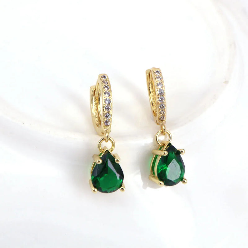 Colorful Zircon Crystal Pierced Hoop Earrings for Women Jewelry