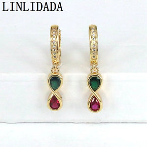 5Pairs Colorful Zircon 8-shaped Hoop Earrings Jewelry