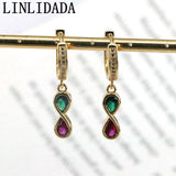 5Pairs Colorful Zircon 8-shaped Hoop Earrings Jewelry
