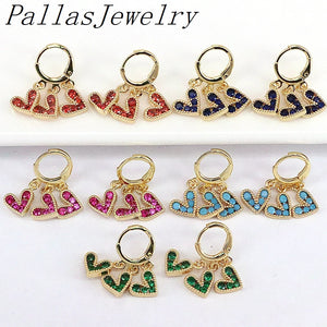 Sparkly Colorful Heart CZ Huggie Hoop Earrings, Rainbow Crystal Zircon Hearts