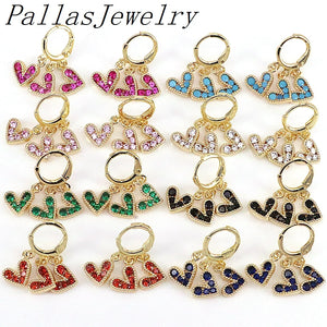 Sparkly Colorful Heart CZ Huggie Hoop Earrings, Rainbow Crystal Zircon Hearts
