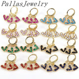 Sparkly Colorful Heart CZ Huggie Hoop Earrings, Rainbow Crystal Zircon Hearts