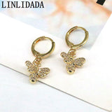 Gold Zircon Butterfly Earrings, Micro Pave Rainbow CZ Dainty Jewelry
