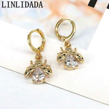 Gold Zircon Butterfly Earrings, Micro Pave Rainbow CZ Dainty Jewelry