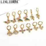 Gold Zircon Butterfly Earrings, Micro Pave Rainbow CZ Dainty Jewelry