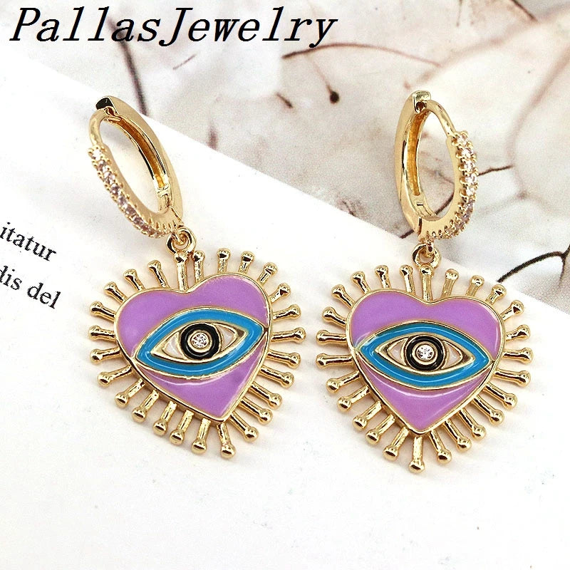 5 Pairs Heart Shape Enamel Zircon Hoop Earrings Vintage Jewelry