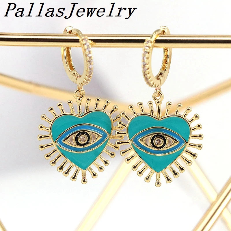 5 Pairs Heart Shape Enamel Zircon Hoop Earrings Vintage Jewelry
