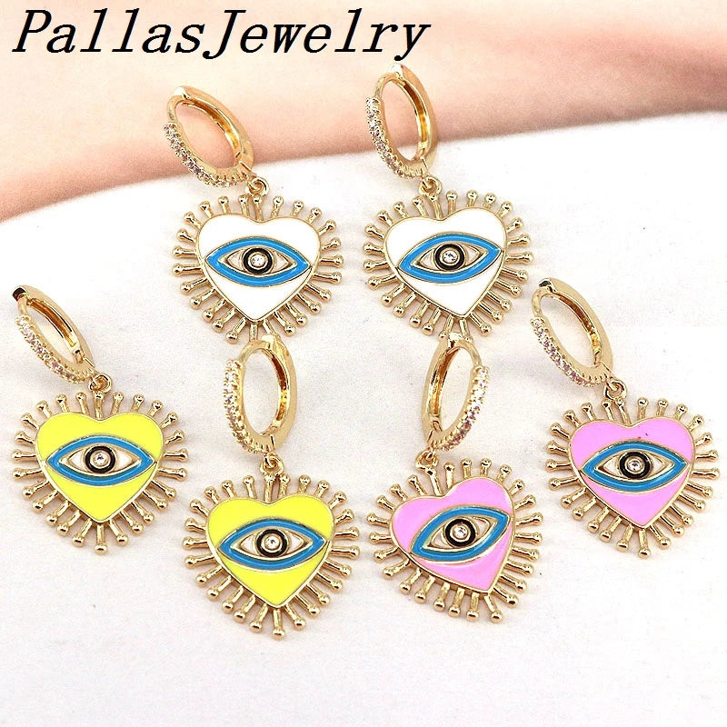 5 Pairs Heart Shape Enamel Zircon Hoop Earrings Vintage Jewelry