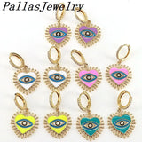 5 Pairs Heart Shape Enamel Zircon Hoop Earrings Vintage Jewelry
