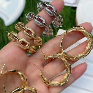 Hollow Round Circle Chain Link Hoop Earrings for Women