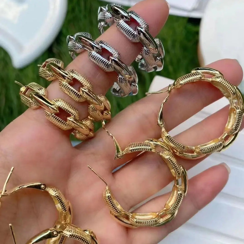 Hollow Round Circle Chain Link Hoop Earrings for Women