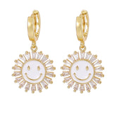 Smiley Face Dangle Drop Earrings Crystal Zircon Statement Jewelry Gift