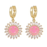 Smiley Face Dangle Drop Earrings Crystal Zircon Statement Jewelry Gift