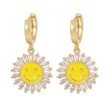 Smiley Face Dangle Drop Earrings Crystal Zircon Statement Jewelry Gift