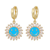 Smiley Face Dangle Drop Earrings Crystal Zircon Statement Jewelry Gift