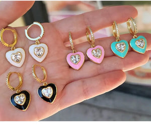 Colorful Heart Enamel Hoop Earrings For Women