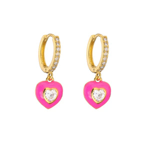Colorful Heart Enamel Hoop Earrings For Women