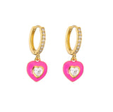 Colorful Heart Enamel Hoop Earrings For Women
