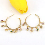 5Pairs Rainbow cz star Tassel Women Dangling earring big round circle jewelry