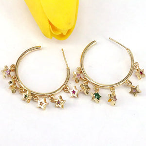 5Pairs Rainbow cz star Tassel Women Dangling earring big round circle jewelry